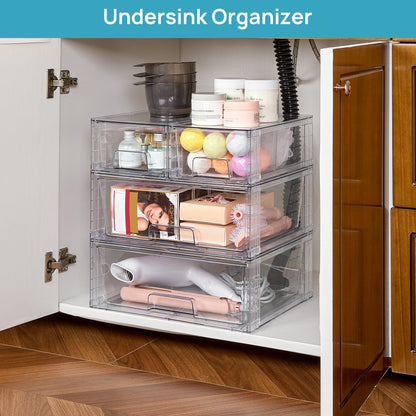 Vtopmart Aufbewahrungsschubladen 3er-Set, stapelbar, transparent