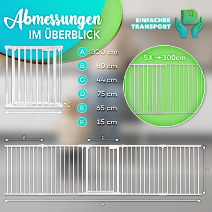 KIDUKU Kaminschutzgitter mit Tür Metall 300 cm – Weiss