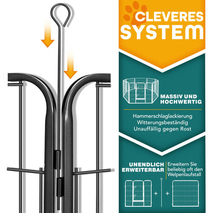 TRESKO Welpenlaufstall 80cm hoch – 8-teilig faltbar, mit Tür