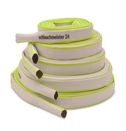 Ø 1 1/2 Zoll - 38 mm, 30 m Flachschlauch | Bauschlauch | Industrieschlauch | Synthetischer Gummi, Weiß mit Grün, 10 Bar, -20°C bis +60°