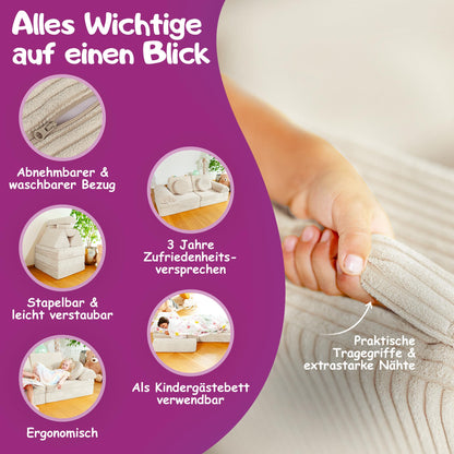 Linodino® Spielsofa Bausteine Cord Fantasiewelt – Elfenzauber Beige