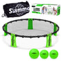 GoSports Slammo Roundnet Spielset mit 3 Bällen und Tragetasche, Grün – rundes Netz mit Beinen