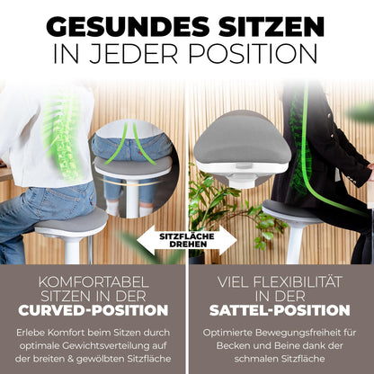 ergobalance Ergonomischer Sitzhocker 3-in-1 Bürohocker - Weiss