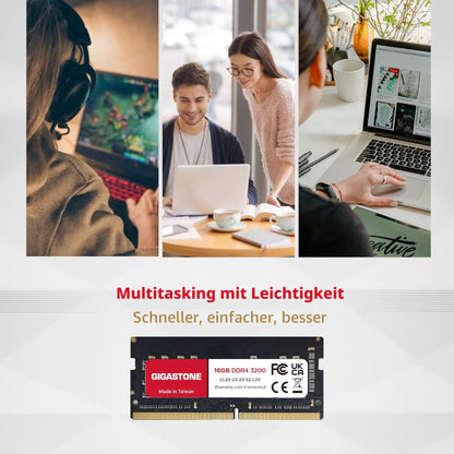 【DDR4 RAM Nur für Laptops】 GIGASTONE 32GB Kit (2x16GB) DDR4 3200MHz (2933/2666MHz) PC4-25600 CL22 1,2V SODIMM 260Pin Nicht-ECC ungepuffert Notebook Speicher-Upgrade
