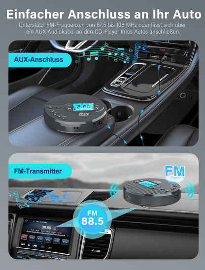 Gracioso CD35 Tragbarer CD-Player mit Bluetooth und FM-Transmitter