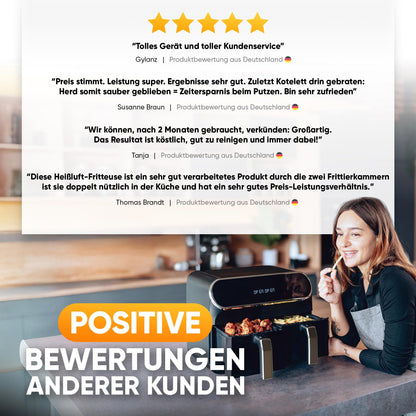 Stillstern Heissluftfritteuse 2 Kammern 8L Dual Zone Airfryer XXL