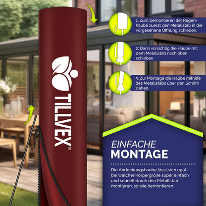 tillvex Ampelschirm Aluminium Ø 350 cm mit Kurbel, UV-Schutz, Rot