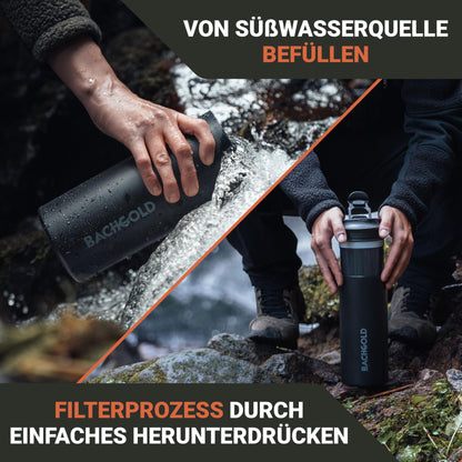Bachgold Profi Outdoor Wasserfilter Flasche XL 800ml - Blackout
