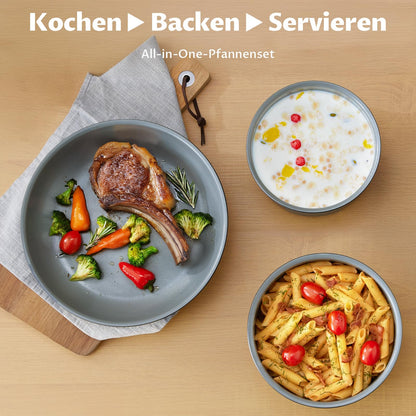 BEZIA Induktions Topfset 17-tlg – Keramik, abnehmbare Griffe