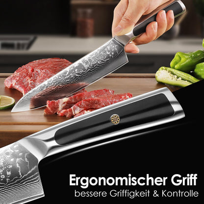 Sunnecko Damastmesser 20 cm – Kochmesser aus 67-lagigem Damaststahl