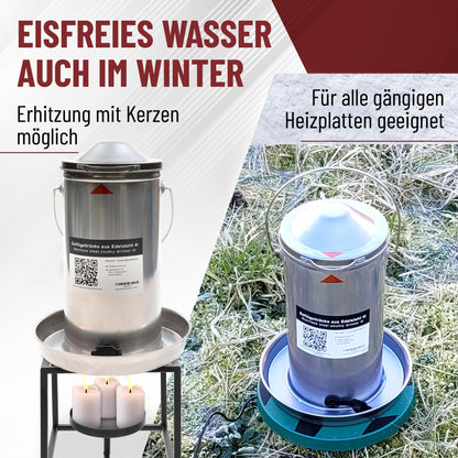 Robust Hühnertränke Geflügeltränke 4L Edelstahl - Beheizbar