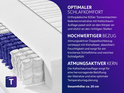 Traumnacht Premium Tonnentaschenfederkern Matratze H3 100x200 cm