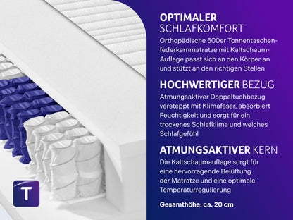 Traumnacht Premium 7-Zonen 500er TFK Matratze - H3 140x200cm