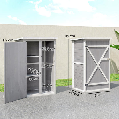 Outsunny Gartenschrank aus Tannenholz, wetterfest, 75x56x115 cm, Grau