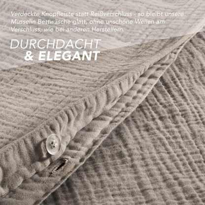 Pure Label Musselin Bettwäsche, 4-teilig, 155x220 cm, Taupe