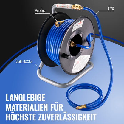 Poppstar Druckluftschlauchtrommel 20 m manuell, PVC-Schlauch, 1/4 Zoll