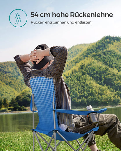 SONGMICS Campingstuhl 2er Set, Klappstuhl mit Getränkehalter, blau