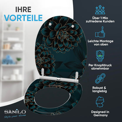 Sanilo WC-Sitz mit Absenkautomatik aus Holz, Motiv Dahlien
