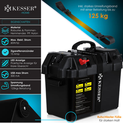 KESSER Batteriebox für Bootsmotor Aussenborder Wohnmobil USB 12V Schwarz