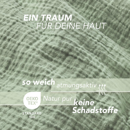 Pure Label Musselin Bettwäsche Set 135x200 4-teilig - Grün