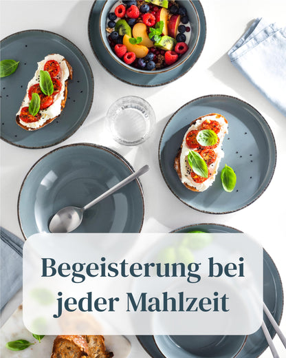 Pure Living Rustic Steingut Geschirrset 48 tlg. - Rauchblau