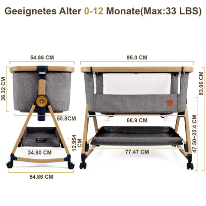 Maydolly Beistellbett 3in1 Babybett tragbar Stubenwagen – Grau