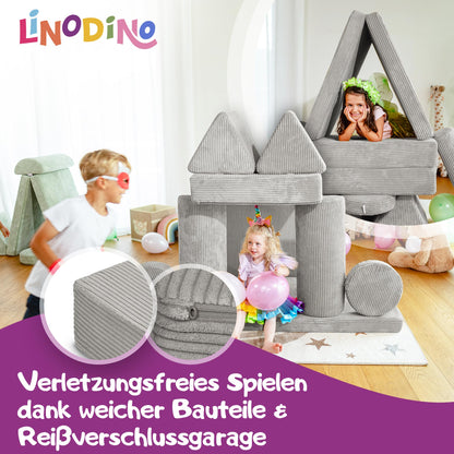 Linodino® Spielsofa Cord Fantasiewelt Kindersofa Bausteine - Elefanten Grau