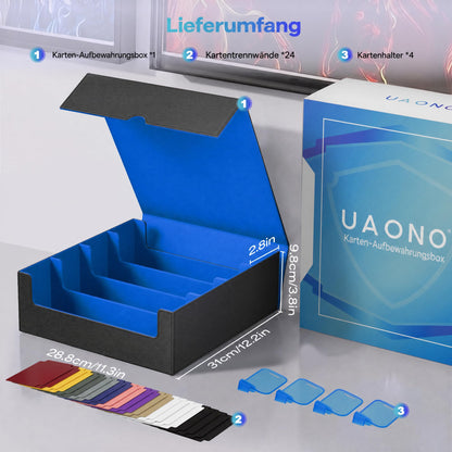 UAONO Kartenaufbewahrungsbox für 2400+ Sammelkarten, schwarz-blau