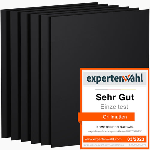 KOMOTO Grillmatte 6er Set 50x40 cm, extra dick, hitzebeständig, antihaftbeschichtet