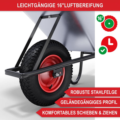 ONBEST Schubkarre Bauschubkarre – 100L vollverzinkt silber