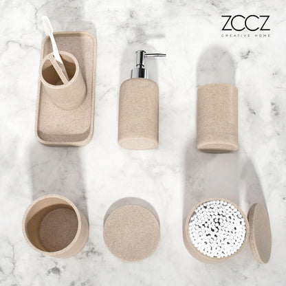 ZCCZ Badezimmer Set 6-teilig – Organizer in Marmor-Optik, Sandfarben