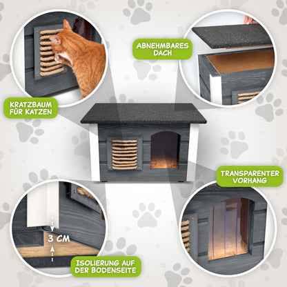 Outentin Katzenhaus Outdoor isoliert – grau 61x39x36cm