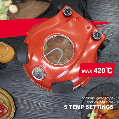 KLAIF Elektro Pizzaofen für Arbeitsplatte mit 31 cm Keramikstein - Rot