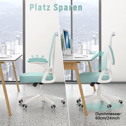 naspaluro Bürostuhl mit Verstellbaren Armlehnen, Ergonomischer Schreibtischstuhl mit Netzbespannung, Lordosenstütze, Höhenverstellbarer, Gepolstertem Sitzkissen, 360° Drehstuhl, Grün