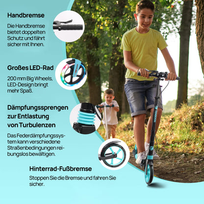 TENBOOM Tretroller Cityroller Erwachsene & Kinder – 200mm Räder, 2 Bremsen