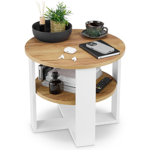 defiPad Couchtisch rund Eiche Ø 53 cm mit Ablage, 2 Ebenen