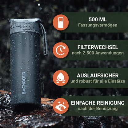 Bachgold Wasserfilter Flasche Profi Outdoor – Rot 500ml