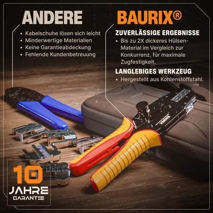 BAURIX® HEKTOR PRO Crimpzange - 6 Wechselbacken für Elektrik