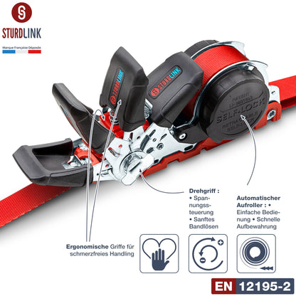 Automatik Spanngurt 5m 25mm – Selbstaufrollend 4er Set J-Haken