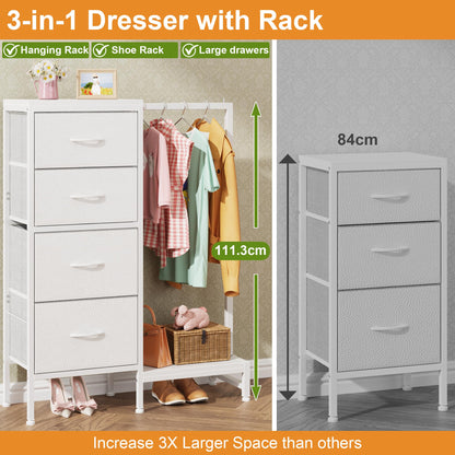 OYRREU Kommodenschrank mit Kleiderstange & 4 Schubladen – Weiss