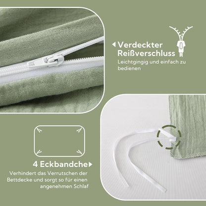 SOULFUL Doppelte Muslin Bettwäsche Set 4-tlg. 135x200 - Lakritzgrün
