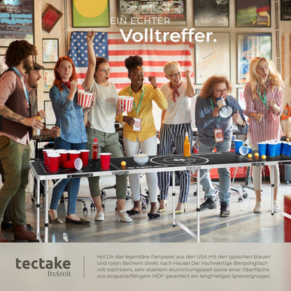 tectake Bierpong Tisch, klappbar, höhenverstellbar, mit 100 Bechern