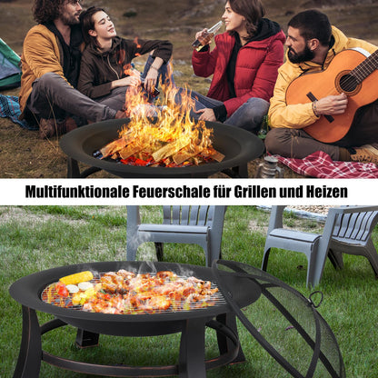 TLGREEN Feuerschale Retro Φ76cm – Schwarz, Grill & Funkenschutz