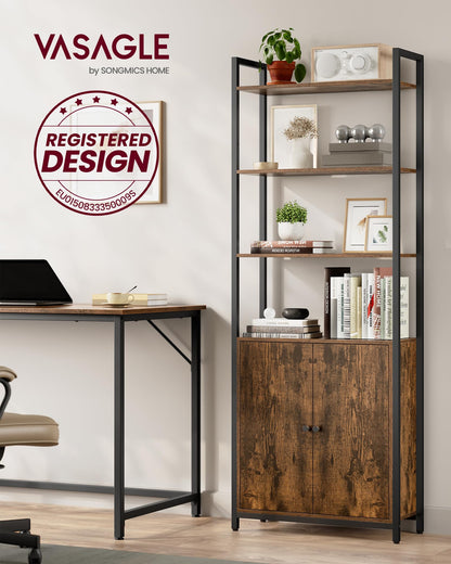VASAGLE Bücherregal LLS133K01, Standregal mit Türen, 6 Ebenen