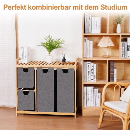 iEGrow Wäschewagen 4 Fächer 150L Grau – Bambus Ablage