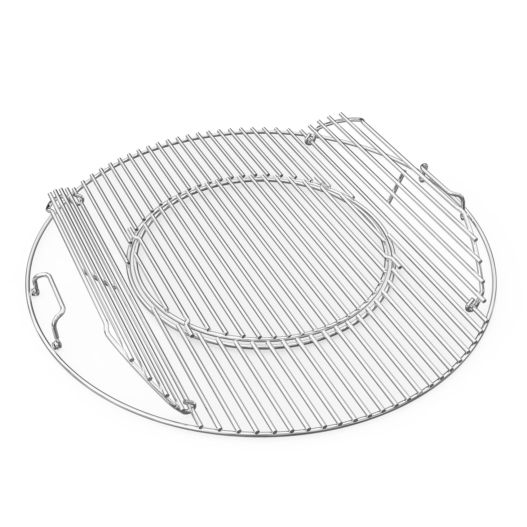 Onlyfire Edelstahl Grillrost Ø 54,5 cm für Weber 57 cm Kugelgrill mit Griffen und herausnehmbarem Mittelteil
