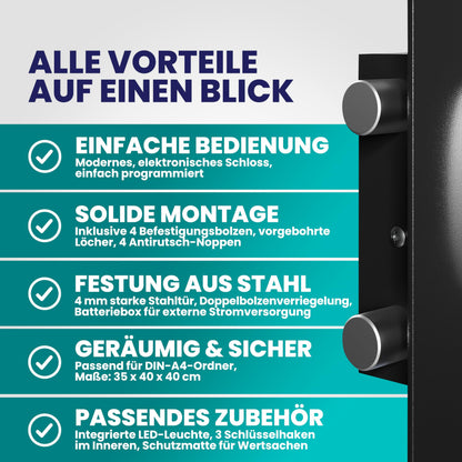 DEUBA XXL Elektrischer Tresor Safe 35x40x40cm Schwarz