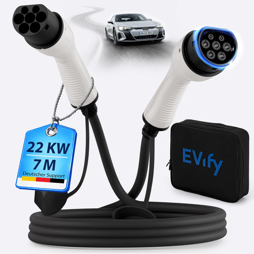 EVify Typ 2 Ladekabel 22 kW 7 m 32 A 3-phasig für E-Auto & Hybrid mit Tragetasche