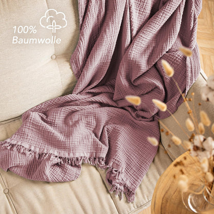 Pure Label Musselin Tagesdecke 220x240 cm Mauve aus 100% Baumwolle