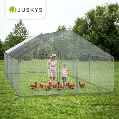 Juskys Freilaufgehege Metall 3x6m - Begehbarer Hühnerstall